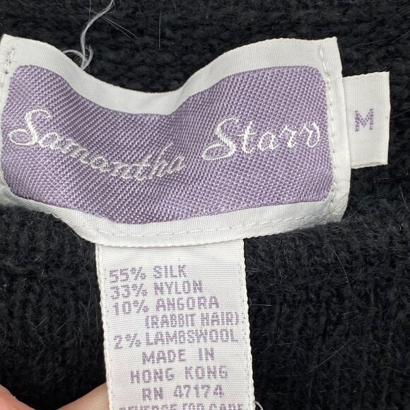 Vintage 80s Sparkly Silk Angora Black Sweater Abstract Sequins M Metallic Retro - Picture 5 of 7